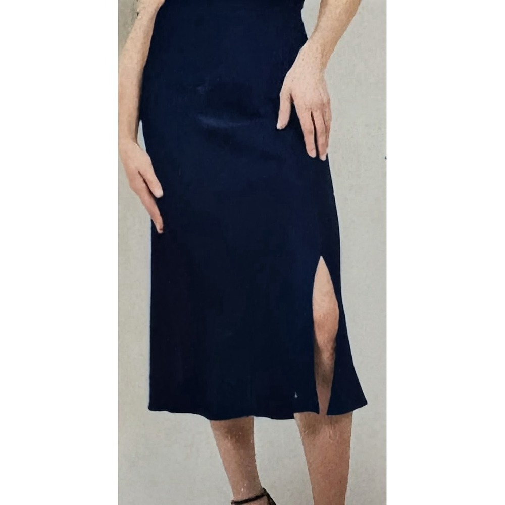 Satin Midi Skirt XXL (20) Navy Elastic Waist A-Line  goth witchy  work‎ special